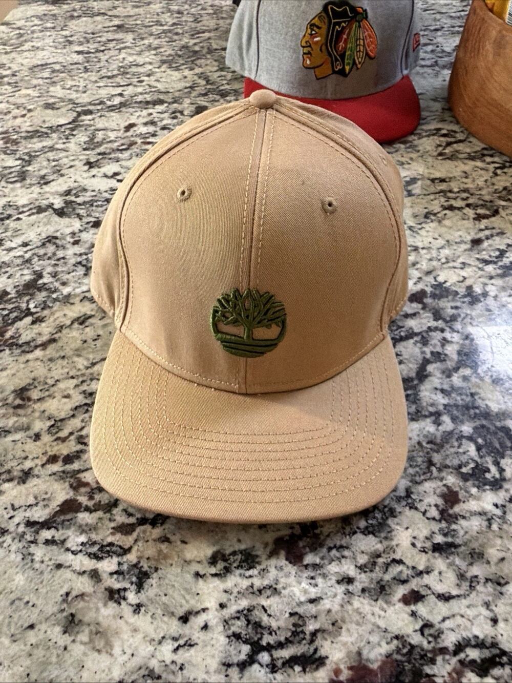 Timberland Snapback Beige Baseball Hat Cap Green logo